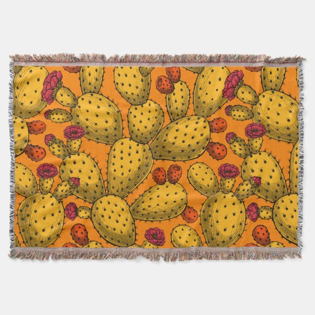 Flowering opuntia in yellow throw blanket (Front)