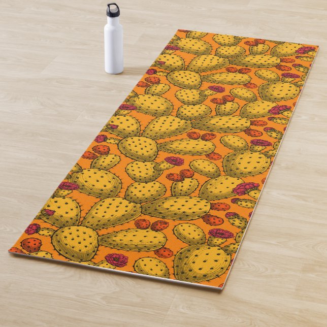 Flowering opuntia in yellow yoga mat (In Situ)