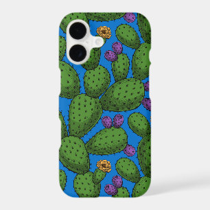 Flowering opuntia on blue