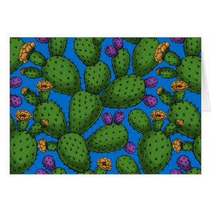 Flowering opuntia on blue