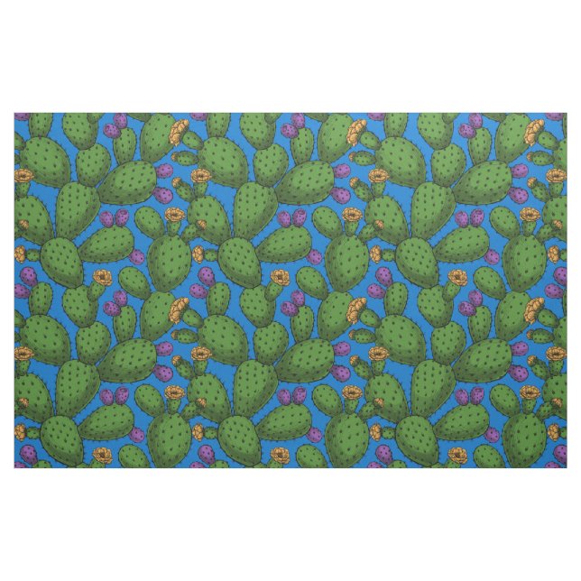 Flowering opuntia on blue fabric (Fat Quarter)
