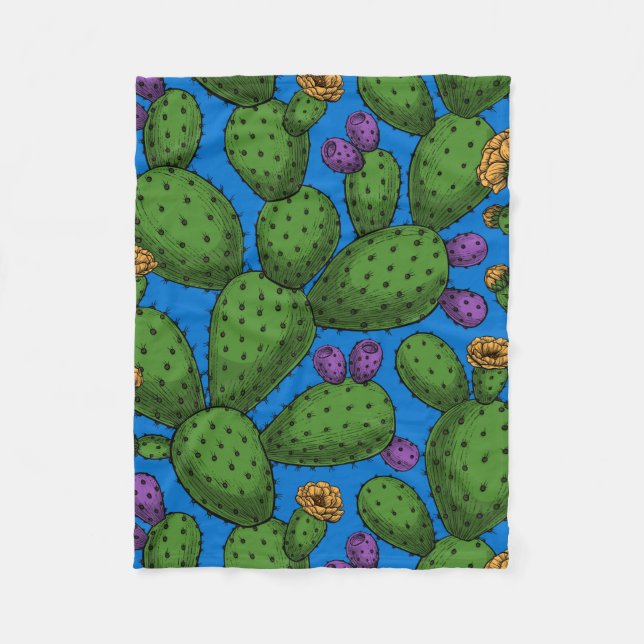 Flowering opuntia on blue fleece blanket (Front)