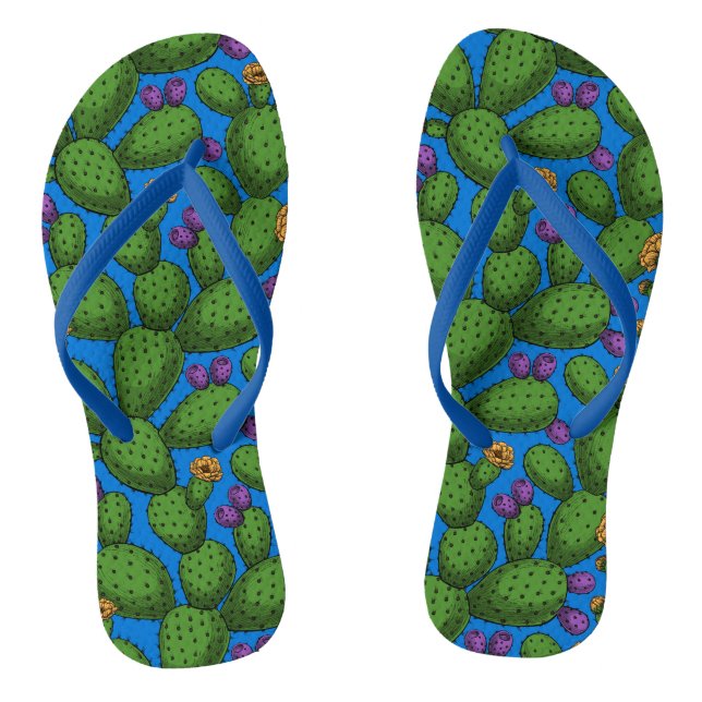 Flowering opuntia on blue flip flops (Footbed)