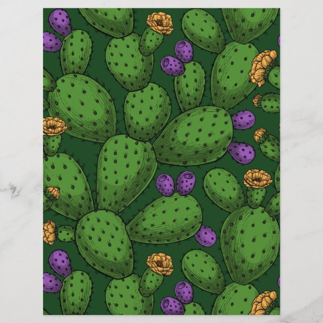 Flowering opuntia on dark green (Front)