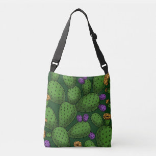 Flowering opuntia on dark green crossbody bag
