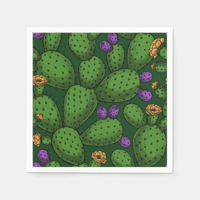 Flowering opuntia on dark green napkin (Front)