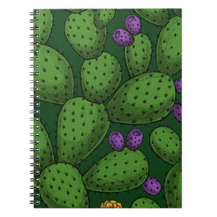 Flowering opuntia on dark green notebook