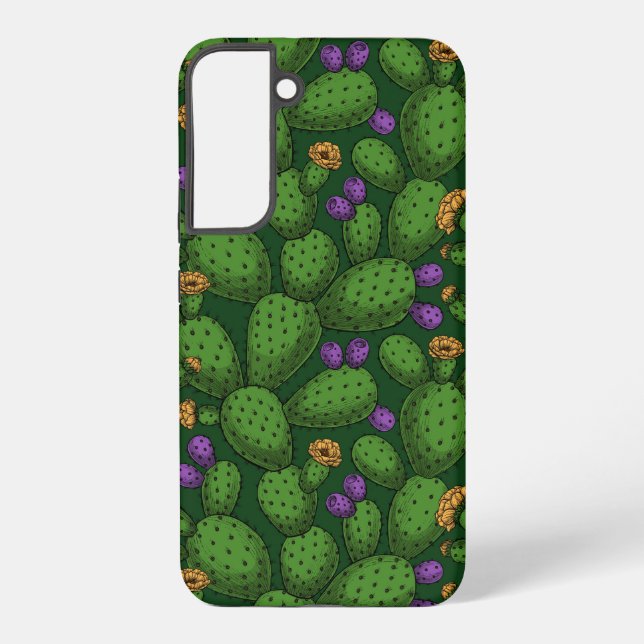 Flowering opuntia on dark green samsung galaxy s22+ case (Back)