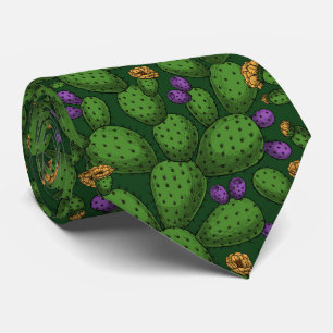 Flowering opuntia on dark green tie