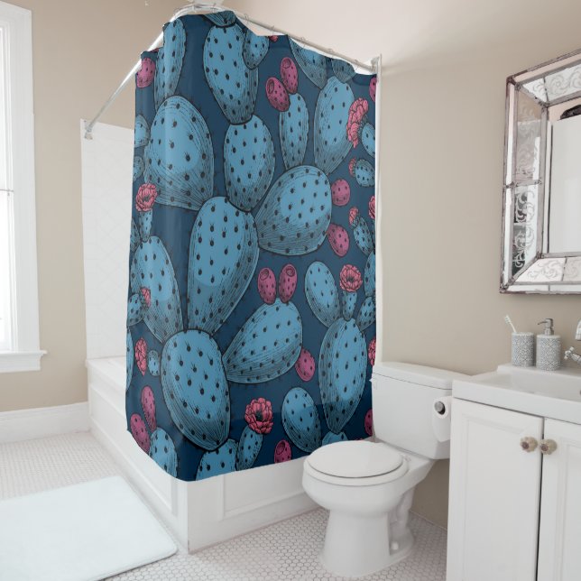 Flowering opuntia shower curtain (In Situ)