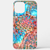 Flowering peach and aqua under hammered glass 
