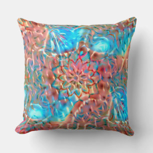 Flowering peach and aqua under hammered glass cushion