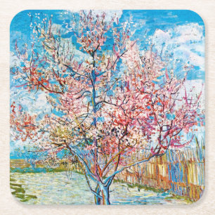 Flowering Peach Tree, Van Gogh Square Paper Coaster