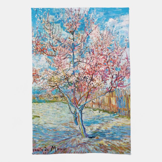 Flowering Peach Tree, Van Gogh Tea Towel (Vertical)
