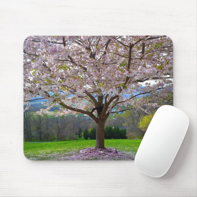 Flowering Pink Cherry Blossom Tree with Woods Mouse Mat (With Mouse)