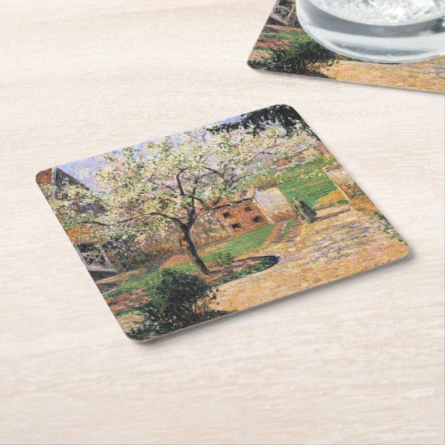 Flowering Plum Tree, Eragny Camille Pissarro   Square Paper Coaster (Angled)