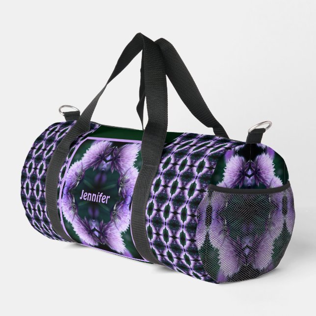 Flowering Purple Allium Abstract Personalised Duffle Bag (Right Corner)