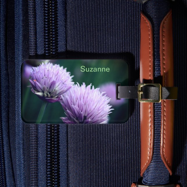 Flowering Purple Scallion Onion Personalised Luggage Tag (Front Insitu 4)