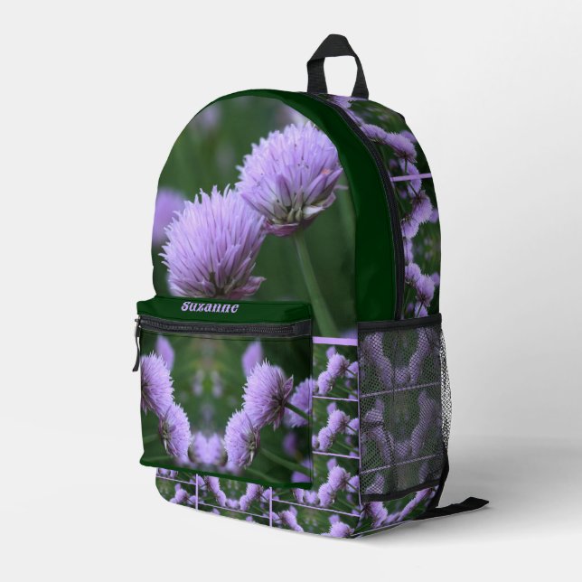 Flowering Purple Scallion Onion Personalised Printed Backpack (Back Corner Right)