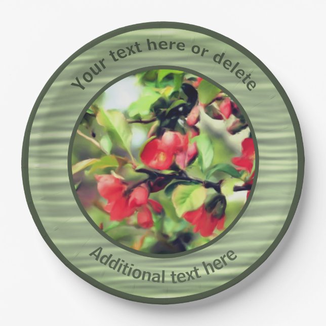 Flowering Quince Floral Art Personalised Party    Paper Plate (Front)