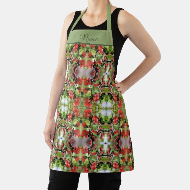 Flowering Quince Red Blossom Abstract Personalised Apron (Insitu)