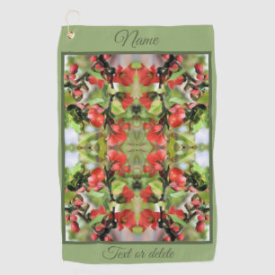 Flowering Quince Red Blossom Abstract Personalised Golf Towel