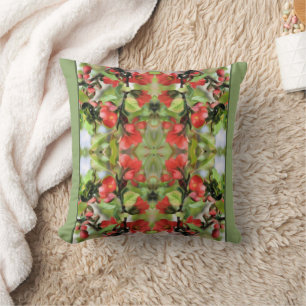 Flowering Quince Red Blossoms Abstract Cushion