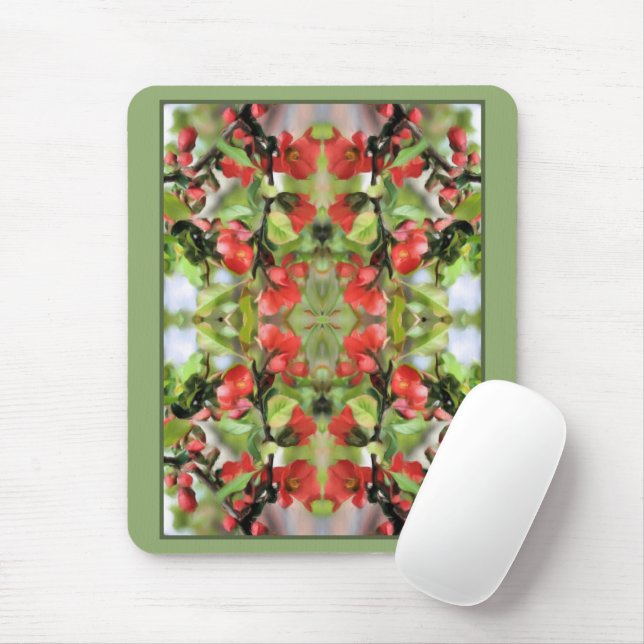 Flowering Quince Red Blossoms Abstract  Mouse Mat (With Mouse)