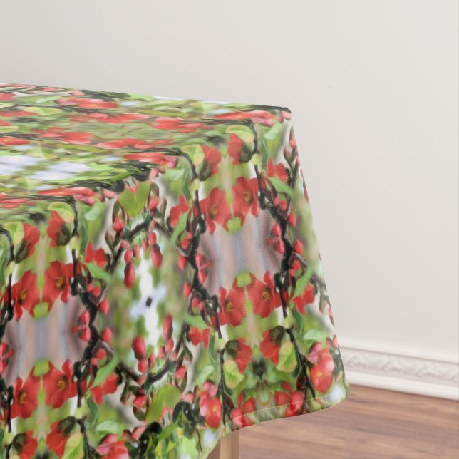 Flowering Quince Red Blossoms Abstract Pattern Tablecloth (In Situ)