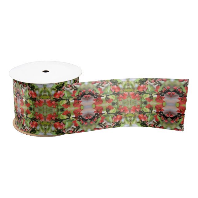 Flowering Quince Red Blossoms Abstract  Satin Ribbon (Spool)