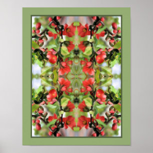 Flowering Quince Red Blossoms Mirror Abstract Poster