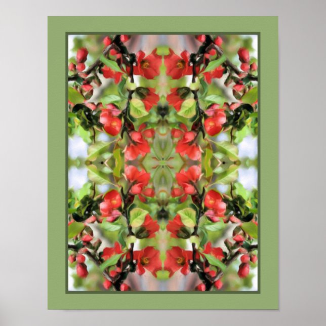 Flowering Quince Red Blossoms Mirror Abstract  Poster (Front)