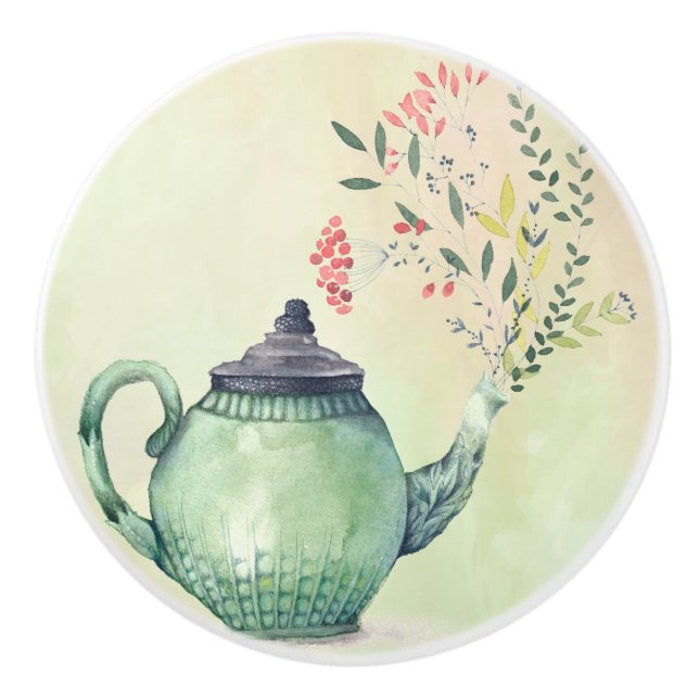 Flowering Teapot Ceramic Knob (Front)