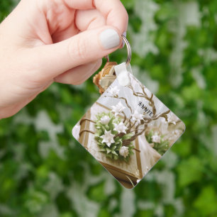 Flowering Tree Growing From a Book Custom Key Ring