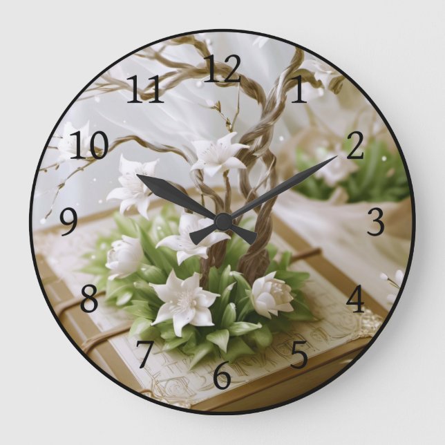 Flowering Tree Growing From a Book Large Clock (Front)