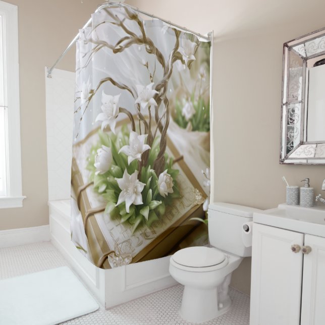 Flowering Tree Growing From a Book Shower Curtain (In Situ)
