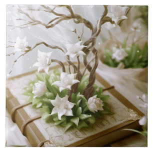 Flowering Tree Growing From a Book Tile