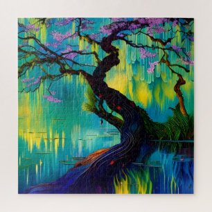 flowering tree over water jigsaw puzzle