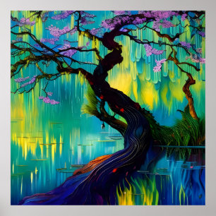 flowering tree over water poster