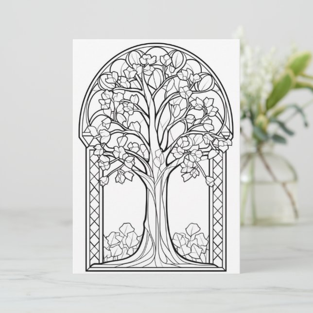 Flowering Tree Stained Glass | Colour Your Own (Standing Front)