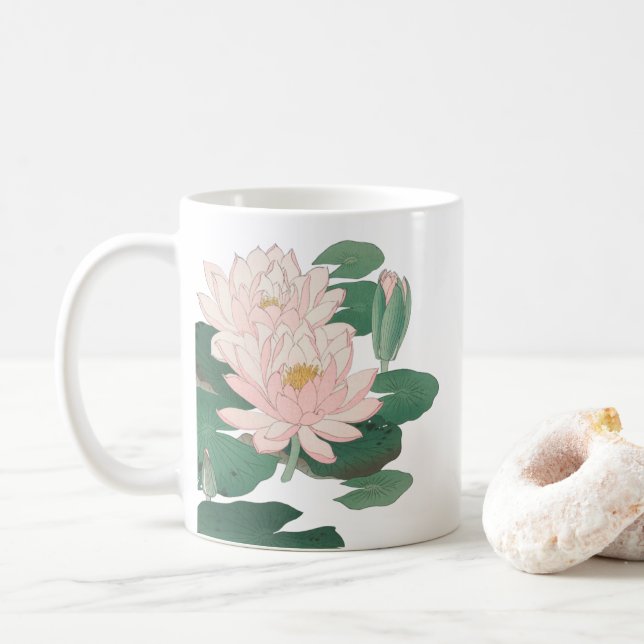 Flowering Water Lily by Ohara Koson Coffee Mug (With Donut)