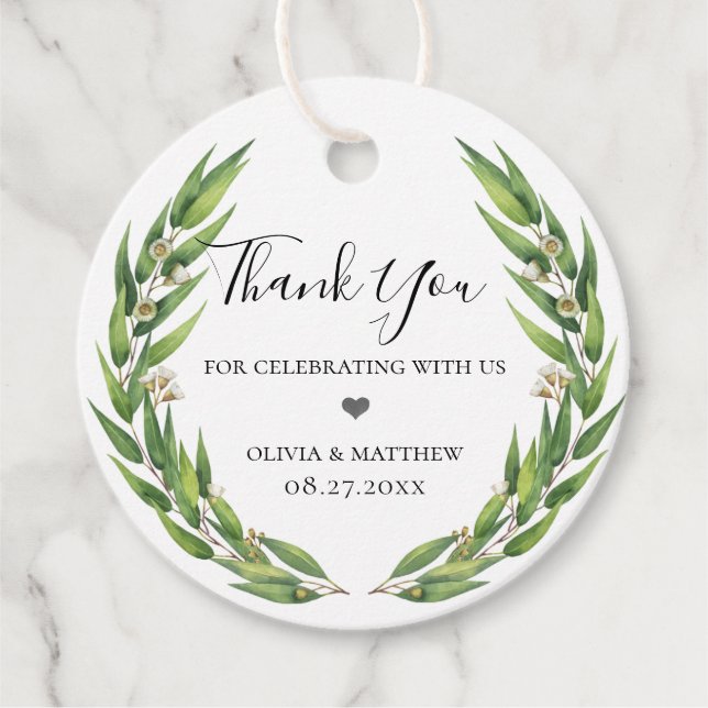 Flowering Willow Eucalyptus Wreath Favour Tags (Front)