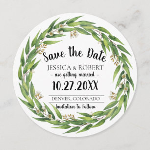 Flowering Willow Wreath Wedding Save the Date Invitation