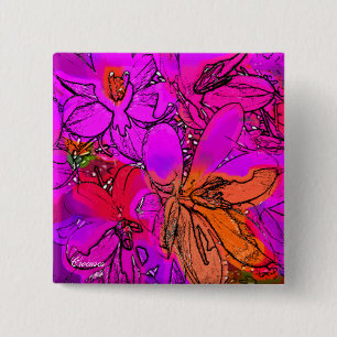 FLOWERS 15 CM SQUARE BADGE