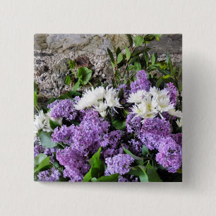 FLOWERS 15 CM SQUARE BADGE