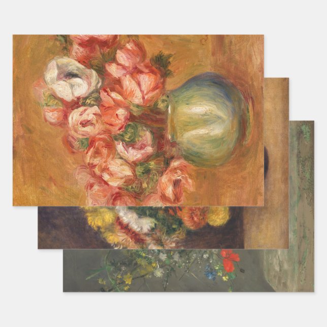 Flowers (1) Decoupage Trio Set  by Auguste Renoir  Wrapping Paper Sheet (Set)