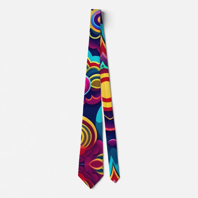 Flowers 3D and Hills Rainbow Pattern Tie (Front)