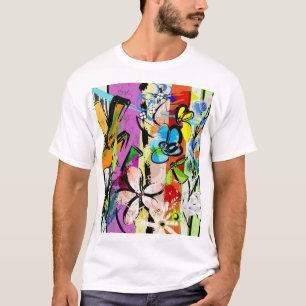 Flowers Abstract, Geometric Lines Composition. T-Shirt