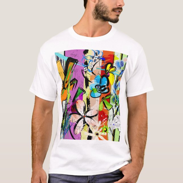 Flowers Abstract, Geometric Lines Composition. T-Shirt (Front)