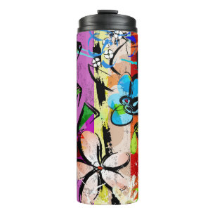Flowers Abstract, Geometric Lines Composition. Thermal Tumbler
